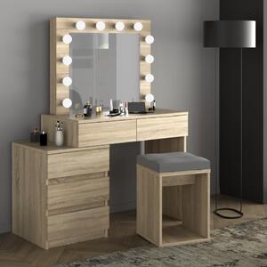 SEM509 - Set Masa toaleta, 112 cm, cosmetica machiaj oglinda masuta vanity, oglinda cu LED-uri cu sau fara scaun - Sonoma