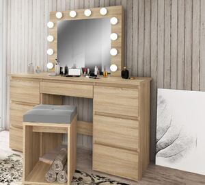 SEM507 - Set Masa toaleta, 120 cm, cosmetica machiaj, masuta vanity, oglinda cu LED-uri - Sonoma