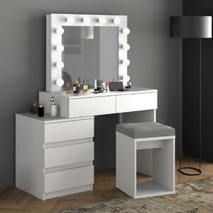 MBMTA12 - Set Masa toaleta, 112 cm, cosmetica machiaj, masuta vanity, oglinda cu LED-uri - Alb