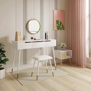 SEA365 - Set Masa toaleta, 100 cm, cosmetica machiaj, oglinda, masuta vanity - Alb-Auriu