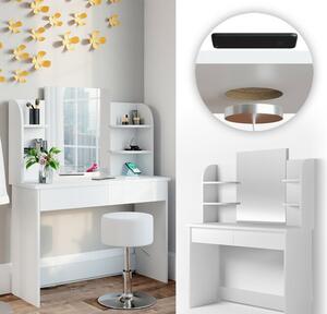 SEA359 - Set Masa alba toaleta cosmetica machiaj oglinda cu LED, masuta vanity cu incarcare Qi