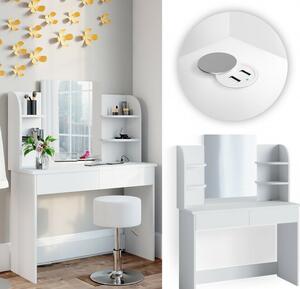 SEA360 - Set Masa alba toaleta cosmetica machiaj oglinda cu LED, masuta vanity cu USB