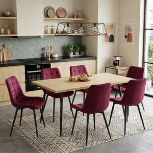 Set masă extensibilă Lisabona Stejar cu 6 Scaune Onix Bordo