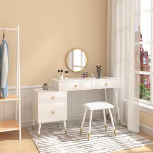 SEA367 - Set Masa toaleta, 100 cm reversibila, cosmetica machiaj, oglinda, masuta vanity - Alb-Auriu