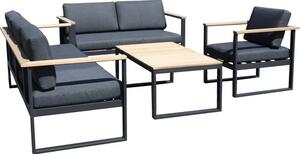 Set mobilier gradină aluminiu-lemn, 1 masă, 1 fotoliu, 2 canapele, antracit