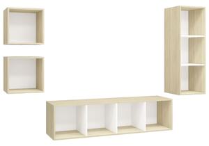 Set dulapuri TV, 4 piese, alb și stejar sonoma, lemn prelucrat