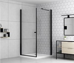 Ușă duș batantă basano Modena black 90x197,5 cm sticlă transparentă profil negru mat