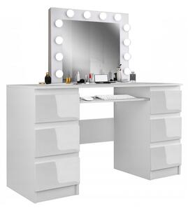 SEA540 - Set Masa toaleta, 130 cm, cosmetica machiaj, masuta vanity, oglinda cu LED-uri - Alb Lucios sau Mat