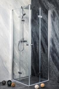 Ușă duș pliabilă Sanotechnik Sanoflex Duet, 75-77x195 cm, sticlă securizată transparentă, profil crom, stânga