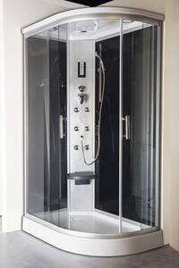 Cabină de duș completă cu hidromasaj Sanotechnik QuickLine Vario 120x80x215 cm, colț stânga, sticlă securizată 5 mm, profil aluminiu