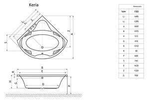 Cadă de baie simetrică pe colț Radaway Keria 149,5x149,5x51,50 cm acril alb WA1-37-150x150U