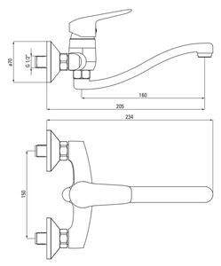 Boro robinet lavoar / cada montaj pe perete cu pipa lungime 16 cm BMO_N50M
