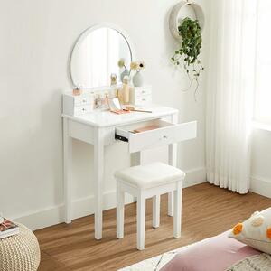 SEA376 - Set Masa toaleta, 70 cm, cosmetica machiaj, oglinda, masuta vanity cu taburet tapitat - Alb