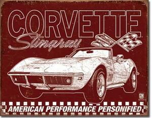 Placă metalică Corvette - 69 StingRay, (30 x 42 cm)
