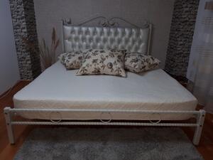 Pat dormitor tapitat Alb Charme, fier forjat cu tapiterie piele ecologica 140 x 200 cm