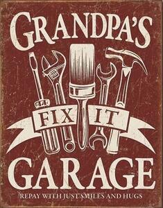 Placă metalică Grandpa's Garage, (32 x 41 cm)