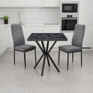 Set Masă fixă Pătrată Artex Negru Marmorat cu 2 Scaune Oscar Gri