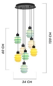 Lustră suspendată pe cablu CACTUS, 8 x LED, 2,8 W, 230 V, 3000 K, verde/galben/alb