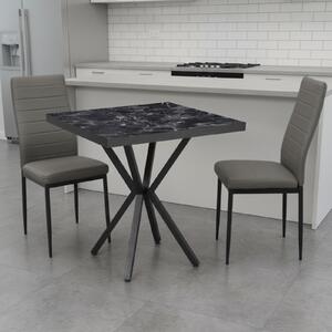 Set Masă fixă Pătrată Artex Negru Marmorat cu 2 Scaune Piele Oscar Gri