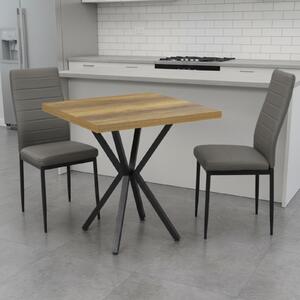 Set Masă fixă Pătrată Artex Nuc cu 2 Scaune Piele Oscar Gri