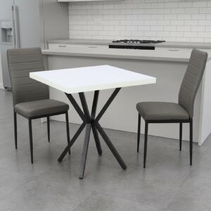 Set Masă fixă Pătrată Artex Albă cu 2 Scaune Piele Oscar Gri