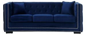 Canapea fixă catifea Chester Dark Blue Royal 3 locuri cu perne