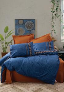 Lenjerie pat dublu cu broderii, bumbac 100% ranforce, Folk Art, Lusso Dark Blue