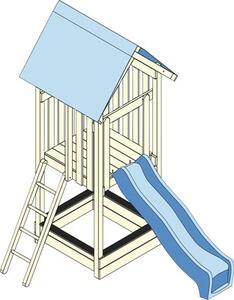 Turn de joacă pentru copii Peter din lemn cu cutie pentru nisip și tobogan albastru