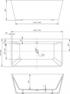 Cadă baie dreptunghiulară freestanding Linea Wall, acril, 170x80 cm, 350 l, alb