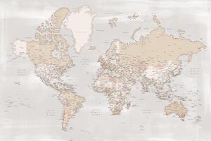 Harta Rustic detailed world map with cities, Lucille, Blursbyai, (40 x 26.7 cm)