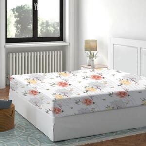Cearceaf de pat cu elastic bumbac 100%,140x200cm, Floral Peach