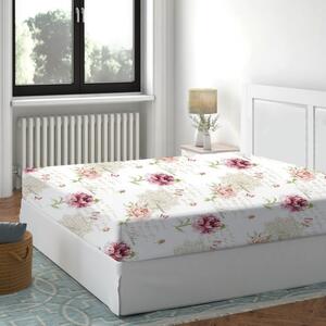 Cearceaf de pat cu elastic bumbac 100%,160x200cm, Floral Roz