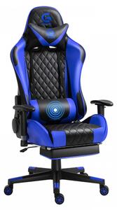 Scaun gaming cu masaj în perna lombară, suport picioare, funcție sezlong, SIG 5020, Negru/Albastru