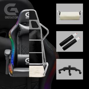 Scaun de gaming cu LED, masaj în perna lombară, design Racing, funcție recliner, telecomanda, Negru