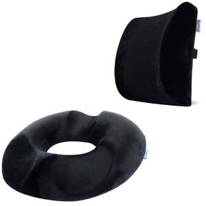 Set Perne Ortopedice | Perna lombara Suporto si Perna sezut Suporto®️ Donut din spuma cu memorie| Culoare Negru