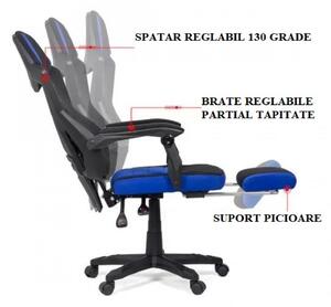 Scaun ergonomic, suport picioare, mesh si material textil, SIB 601, Negru/Albastru