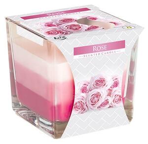 Lumanare parfumata in pahar transparent de sticla, Bispol, SNK80-78, trandafir, 80x80 mm