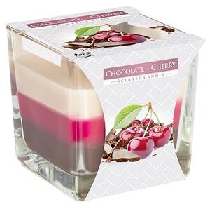 Lumanare parfumata in pahar transparent de sticla, Bispol, SNK80-104, cirese si ciocolata, 80x80 mm