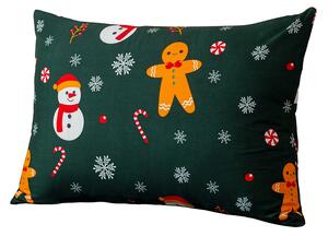 Fata de perna din microfibra SNOWMAN AND GINGERBREAD 50x70 cm, verde
