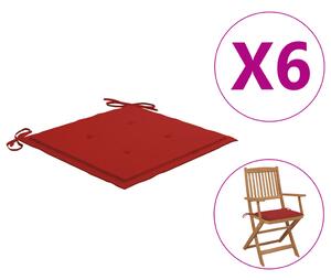 Perne scaun de grădină, 6 buc., roșu, 40x40x3 cm, textil