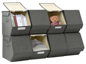 Set cutii depozitare stivuibile capac 8 buc., antracit, textil