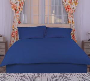 Lenjerie cu cearceaf pat cu elastic - saltea de 180x200cm, damasc policoton, bleumarin