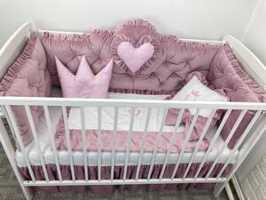 Apărători matlasate pătuț bebeluși din Catifea Roz pudra