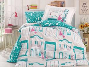 Lenjerie pat 1 persoană bumbac 100% poplin, Hobby Home, Sonia - Turquoise