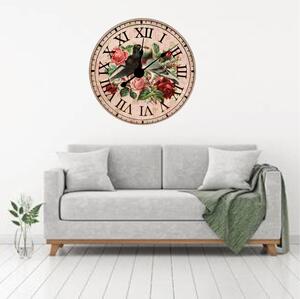 Sticker decorativ ceas vintage porumbei si trandafiri