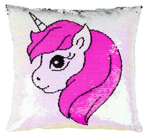 Pernuță Unicorn cu paiete, roz, 40 x 40 cm