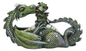 Statueta dragon cu pui Cel mai dulce moment (verde) 20 cm