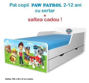 Pat copii Paw Patrol 2-12 ani cu sertar si saltea cadou - PC-P-MK-SRT-PAW-80