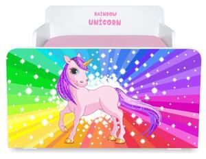 Pat copii Rainbow Unicorn 2-8 ani cu saltea cadou