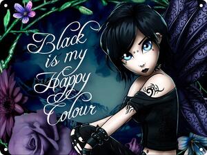 Placuta decorativa metal Black Is My Happy Colour 20 cm